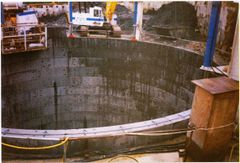 Coombs site during shaft digging, having hit a 3M thick layer of limestone.